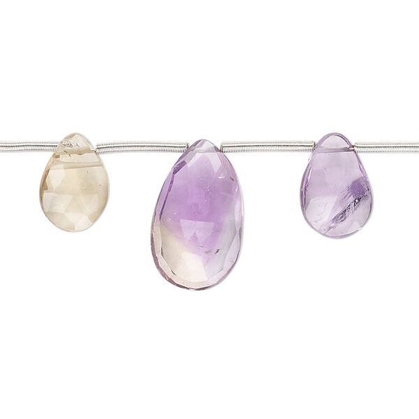 Ametrine / amethyst 1pkg14, hand-cut top-drilled faceted puffed teardrop bead natural 10x7mm-16x10mm image number 0