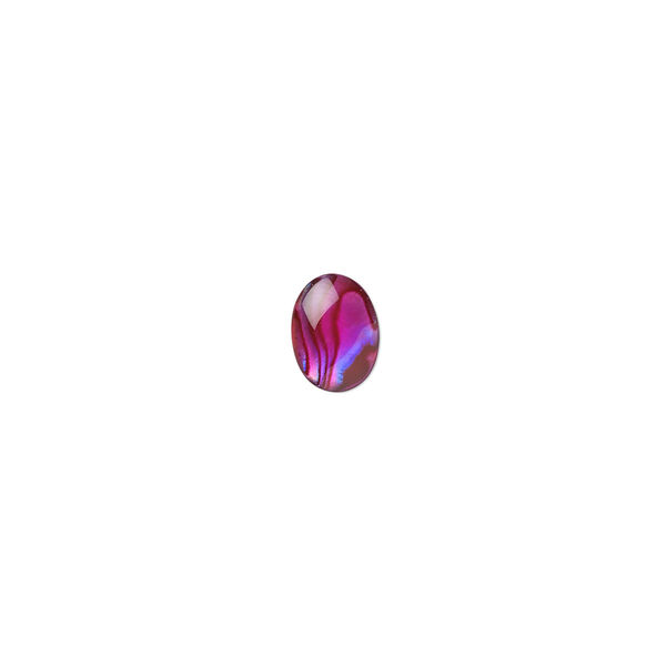 Cabochon, paua shell (dyed / coated), pink, 8x6mm calibrated oval, Mohs hardness 3-1/2. Sold per pkg of 10. image number 0