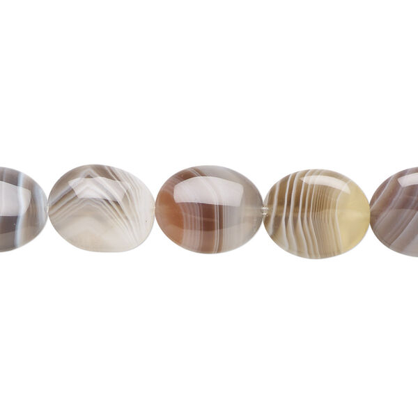 Bead, Botswana agate (natural), 12x10mm flat oval, B grade, Mohs hardness 6-1/2 to 7. Sold per 15-1/2" to 16" strand. image number 0