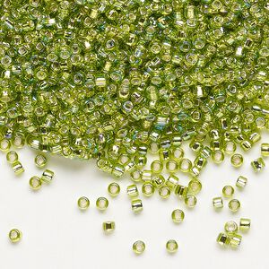 Seed bead, Dyna-Mites™, glass, pkg/40g, #11 round, translucent silver-lined rainbow light green, (78R:SR 11/0 SR).