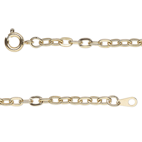 Chain, gold-finished steel, 3.1mm flat cable, 18 inches with springring clasp. Sold individually. image number 0