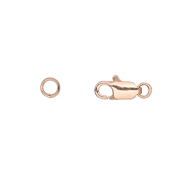 Clasp, lobster claw, copper-plated brass, 12x5mm with 5mm jump ring. Sold per pkg of 10. image number 0