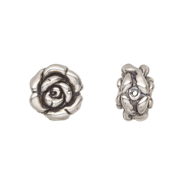 Bead, JBB Findings, sterling silver, electroformed, 13x9mm rose. Sold individually. image number 0