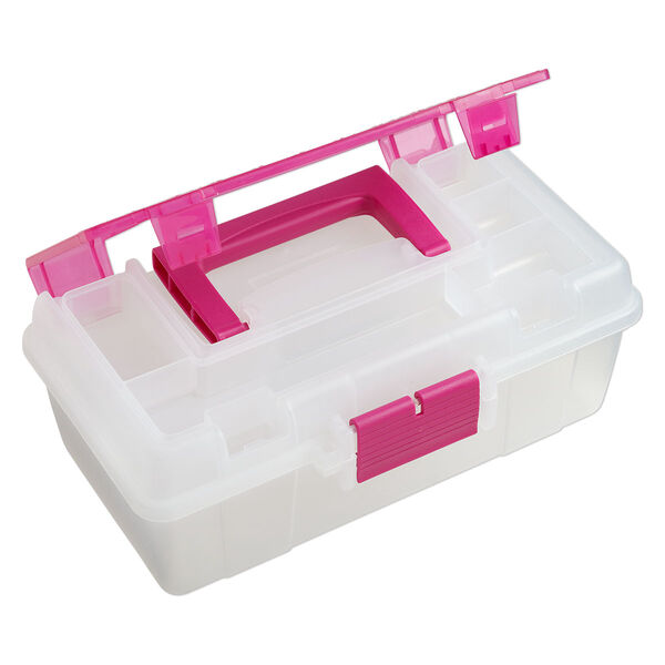 Tote, Plano® Creative Options, plastic, clear and pink, 13 x 7-1/2 x 5 inches. Sold individually. image number 1