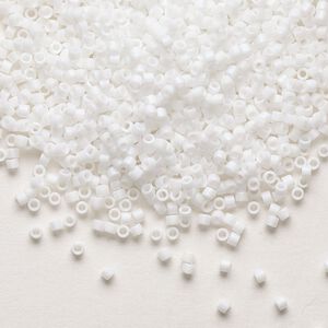 Seed bead, Delica®, glass, pkg/50g, #11 round, opaque matte rainbow chalk white (DB-0351).