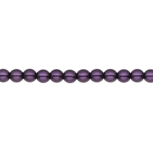 Bead, Czech pearl-coated glass druk, opaque royal purple, 4mm round. Sold per 15-1/2" to 16" strand. image number 0
