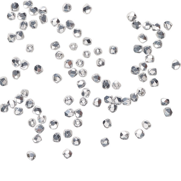 Bead 1pkg1200 Czech fire-polished glass, metallic silver, 2mm faceted round. image number 0