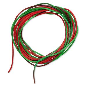 Cord, Satinique™, satin, Christmas, 1mm mini. Sold per pkg of 10 feet.