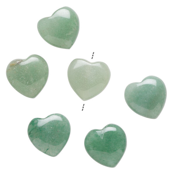 Green aventurine 1pkg6, half-drilled puffed heart drop natural B grade, 12-13mm image number 0