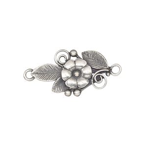 Link, JBB Findings, antique silver-plated brass, 23.5x14mm single-sided flower and leaves. Sold individually.