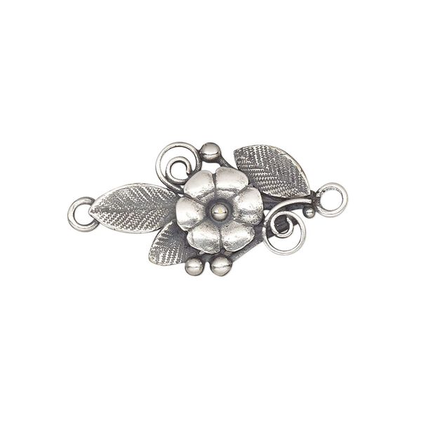 Link, JBB Findings, antique silver-plated brass, 23.5x14mm single-sided flower and leaves. Sold individually. image number 0