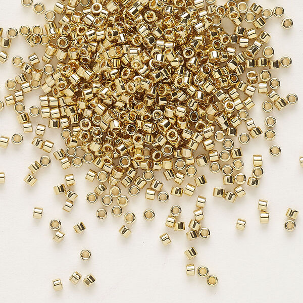 Seed bead, Delica®, glass, pkg/4g, #11 round, opaque 24Kt gold-plated light (DB-0034). image number 0