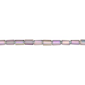 Bead, glass, crystal vitrail, 5x2.5mm faceted tube. Sold per 15-1/2 to 16-inch strand.