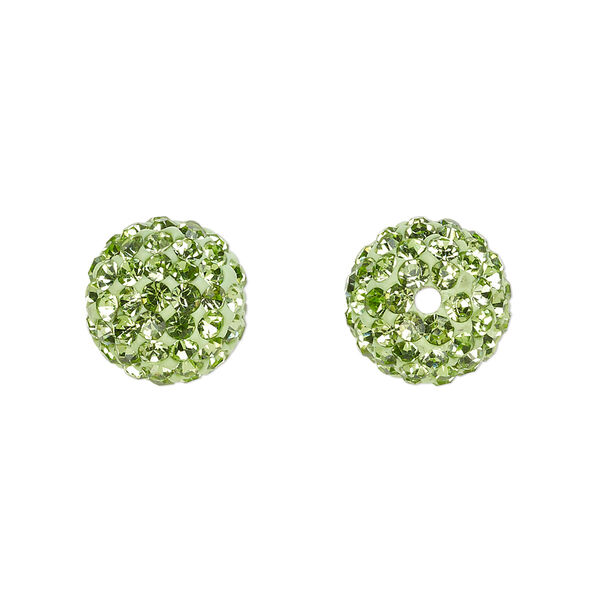 Bead, glass rhinestone / epoxy / resin, green, 12mm round. Sold individually. image number 0