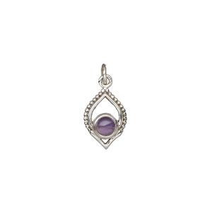 Amethyst / sterling silver 1pkg1, marquise drop natural antiqued 13.5x9mm