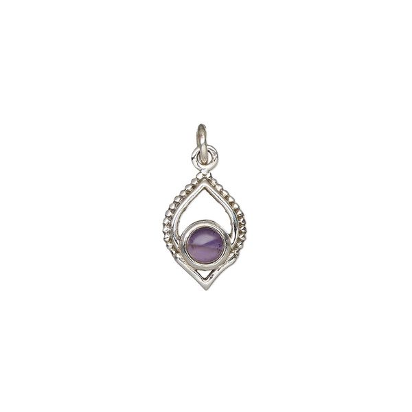 Amethyst / sterling silver 1pkg1, marquise drop natural antiqued 13.5x9mm image number 0