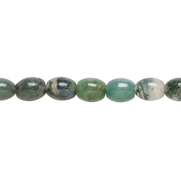 Bead, moss agate (natural), 8x6mm oval, B grade, Mohs hardness 6-1/2 to 7. Sold per 15-1/2" to 16" strand. image number 0