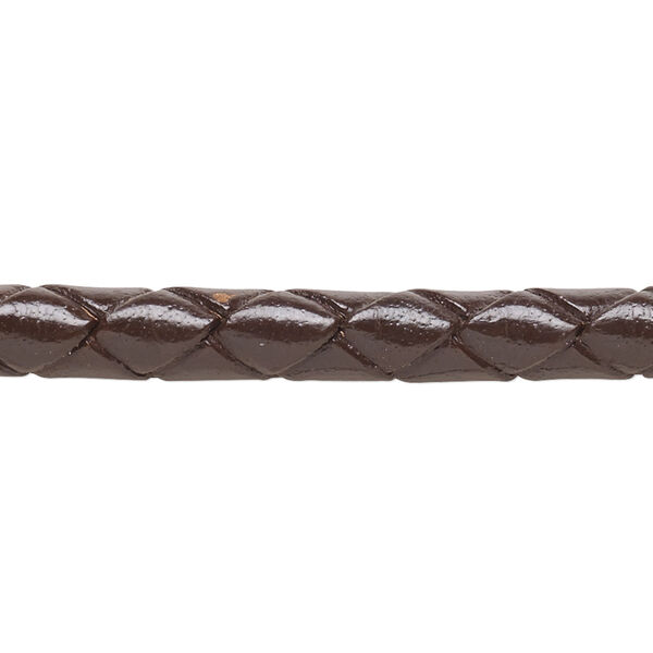 Bolo cord, leather (dyed), brown, 6-6.5mm braided round. Sold per 5-foot section. image number 0