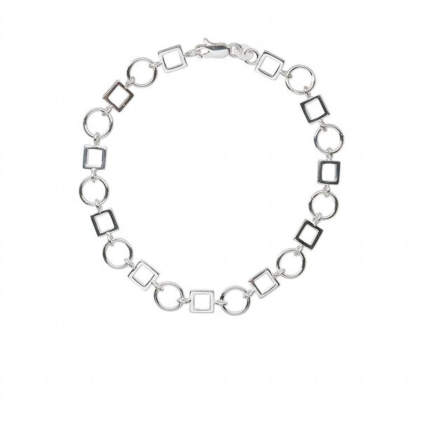 Bracelet, Create Compliments®, sterling silver, 6mm open square and 8mm round, 7 inches with lobster claw clasp. Sold individually. image number 0
