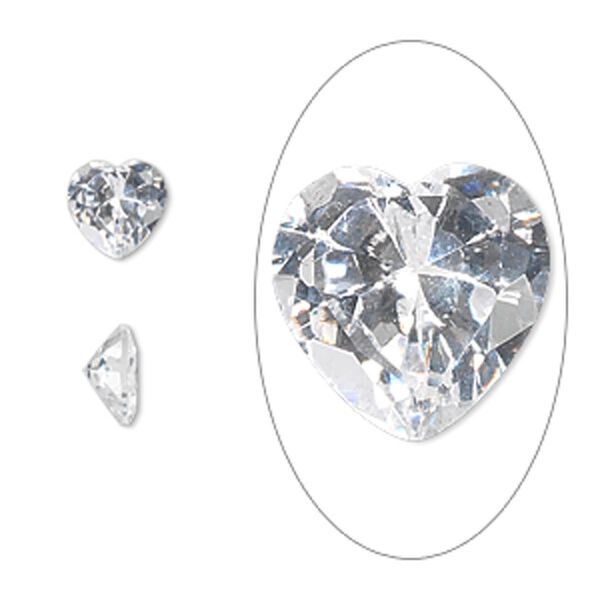 Gem, cubic zirconia, white, 7x7mm faceted heart, Mohs hardness 8-1/2. Sold per pkg of 2. image number 0