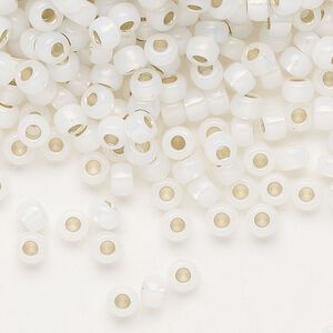 Seed bead, Miyuki, glass, pkg/250g, #6 rocaille, translucent silver-lined opal (RR-551).