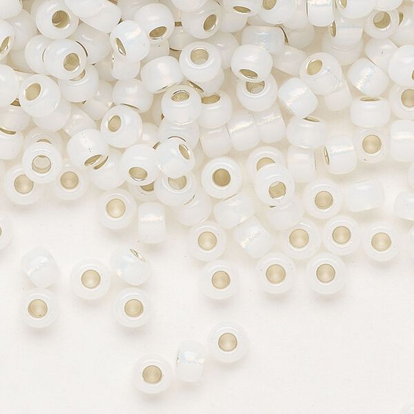 Seed bead, Miyuki, glass, pkg/250g, #6 rocaille, translucent silver-lined opal (RR-551). image number 0