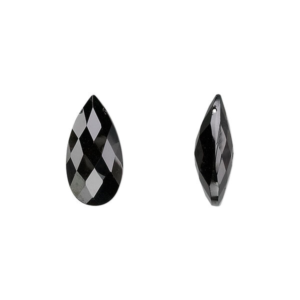 Bead, black spinel (natural), 16x8mm hand-cut top-drilled faceted puffed teardrop, B grade, Mohs hardness 8. Sold per pkg of 2. image number 0