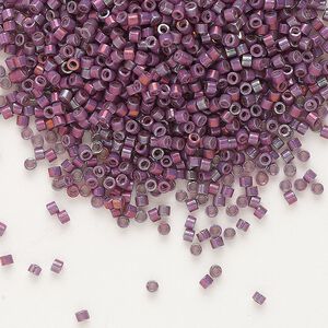 Seed bead, Delica®, glass, pkg/250g, #11 round, opaque metallic gold iris medium raspberry (DB-1012).