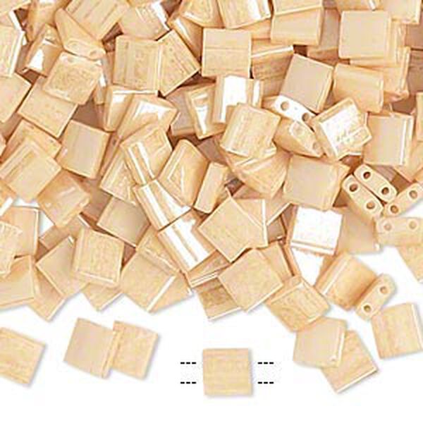 Bead, Miyuki, TILA®, glass, opaque ceylon light caramel, (TL593), 5mm square with (2) 0.8mm holes, fits up to 3mm beads. Sold per 250-gram pkg. image number 0