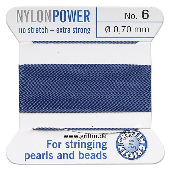 Thread, Griffin, nylon, dark blue, size #6. Sold per 2-meter card (approximately 78 inches). image number 0