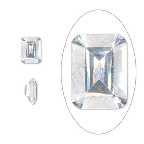 Gem, cubic zirconia, spinel white, 8x6mm faceted emerald-cut, Mohs hardness 8-1/2. Sold per pkg of 2. image number 0