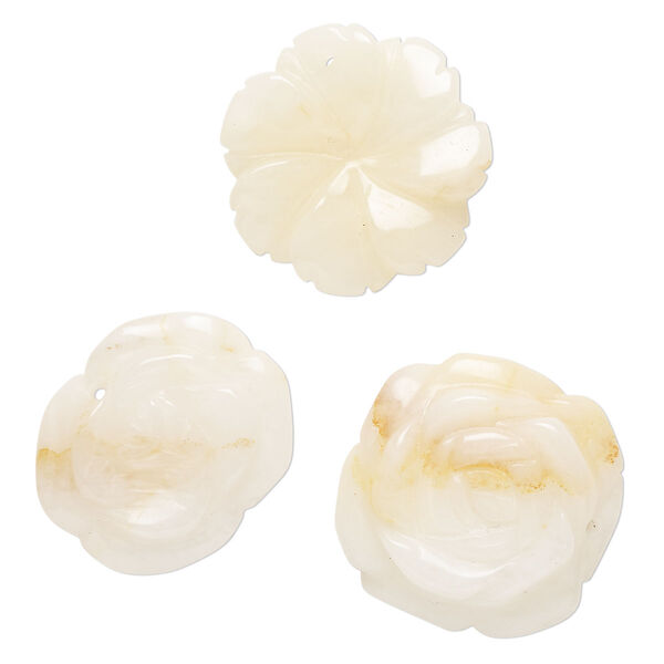 Golden "jade" 1pkg3, top-drilled carved flower drop natural B grade, mix 30x25mm-31x31mm image number 0