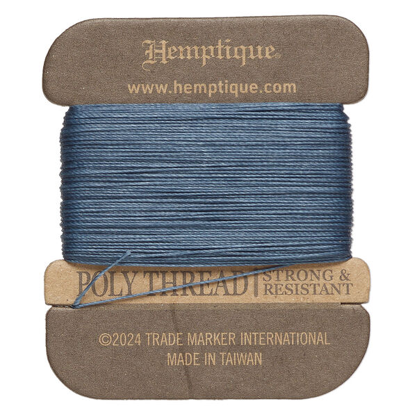 Thread, Hemptique®, polyester, pkg/32 yards, aqua, 0.45mm 3-ply round. image number 0