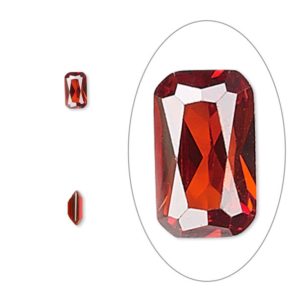 Gem, cubic zirconia, garnet red, 5x3mm faceted emerald-cut, Mohs hardness 8-1/2. Sold per pkg of 5. image number 0