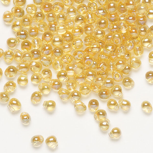 Seed bead, Miyuki, glass, pkg/250g, 4x3.4mm fringe, translucent rainbow light amber yellow, (DP-251). image number 0