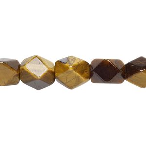 Tigereye 1pkg1, tumbled faceted pebble bead natural 15.5-16 inch medium