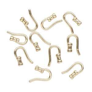 Clasp hook 1pkg10, 9.5x2.5mm tube / crimp end / fits 1.4mm cord, brass JBB Findings 1-strand