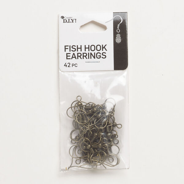 Ear wire fishhook 1pkg42, 20mm / 3mm ball / 4mm coil / open loop, 22 gauge antique brass-finished steel 21 pair image number 0