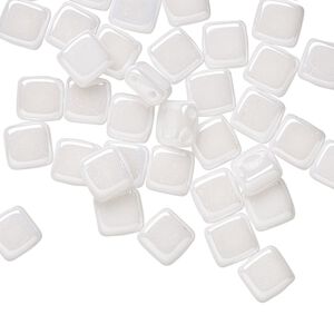Bead, Preciosa, Czech pressed glass, opaque alabaster snow white luster, 6mm flat square with (2) 0.7mm holes. Sold per pkg of 40.