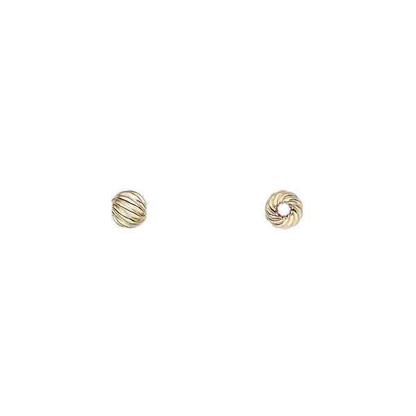Bead, 14Kt gold-filled, 4mm corrugated twist round. Sold per pkg of 20. image number 0
