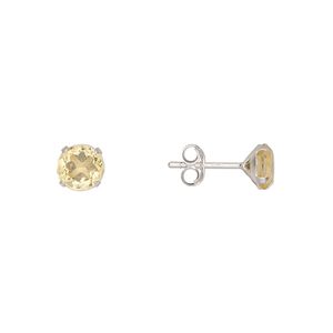 Earstud, Create Compliments®, sterling silver and citrine (heated), 6mm round. Sold per pair.