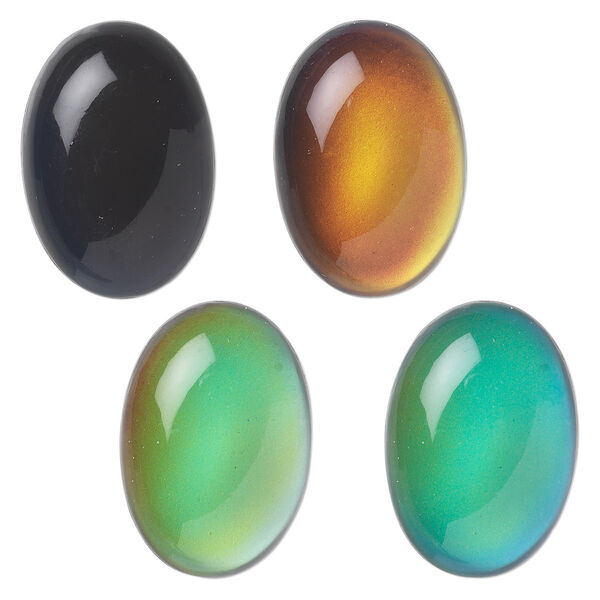 Cabochon, acrylic, multicolored, 25x18mm color-changing non-calibrated oval. Sold per pkg of 4. image number 0