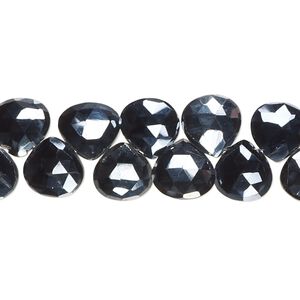 Black spinel 1pkg1, hand-cut top-drilled faceted puffed teardrop bead 8 inch 8-10mm