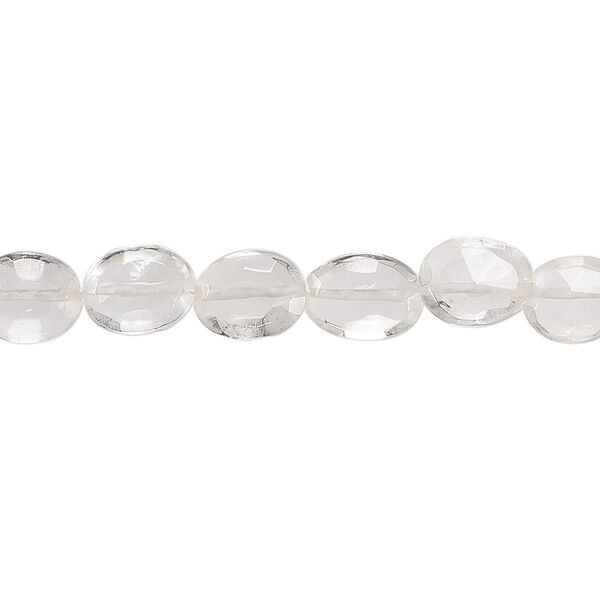 Bead, quartz crystal (natural), 7x6mm-9x7mm hand-cut faceted puffed oval, B- grade, Mohs hardness 7. Sold per 6-inch strand. image number 0