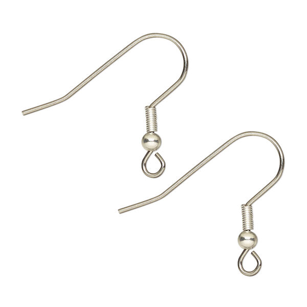 Ear wire, stainless steel and silver-finished stainless steel, 20mm fishhook with 3mm ball and 4mm coil with open loop, 21 gauge. Sold per pkg of 50 pairs. image number 0