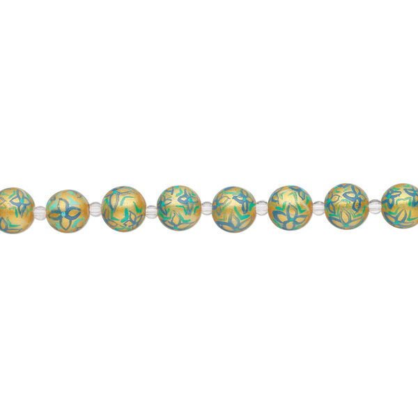 Bead, glass 1pkg8, multicolored, 14mm round with hand-painted flower. image number 1