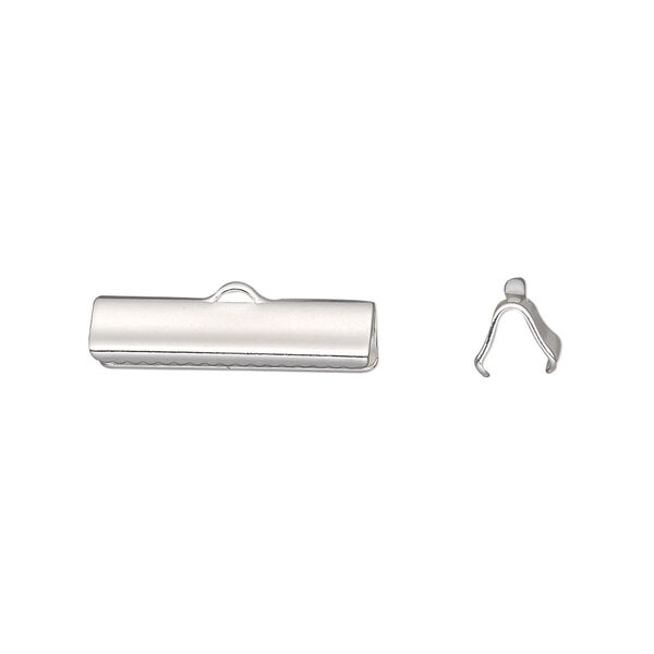 Ribbon crimp end, sterling silver, 19x5mm smooth rectangle. Sold individually. image number 0