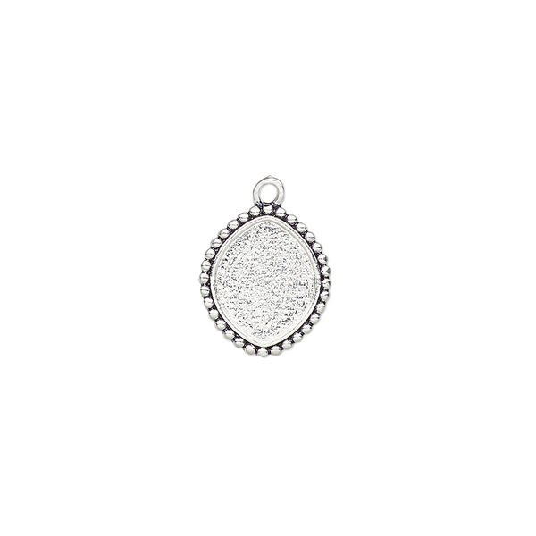 Drop, antique silver-plated brass, 12.5x11mm marquise with beaded edge and 10x8mm pure leaf setting. Sold individually. image number 0