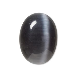 Cabochon, cat's eye glass (fiber optic glass), black, 30x22mm calibrated oval, quality grade. Sold per pkg of 2.