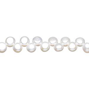 Pearl, cultured freshwater (bleached), white, 4-5mm top-drilled flat-sided round, C grade, Mohs hardness 2-1/2 to 4. Sold per 15-1/2" to 16" strand.